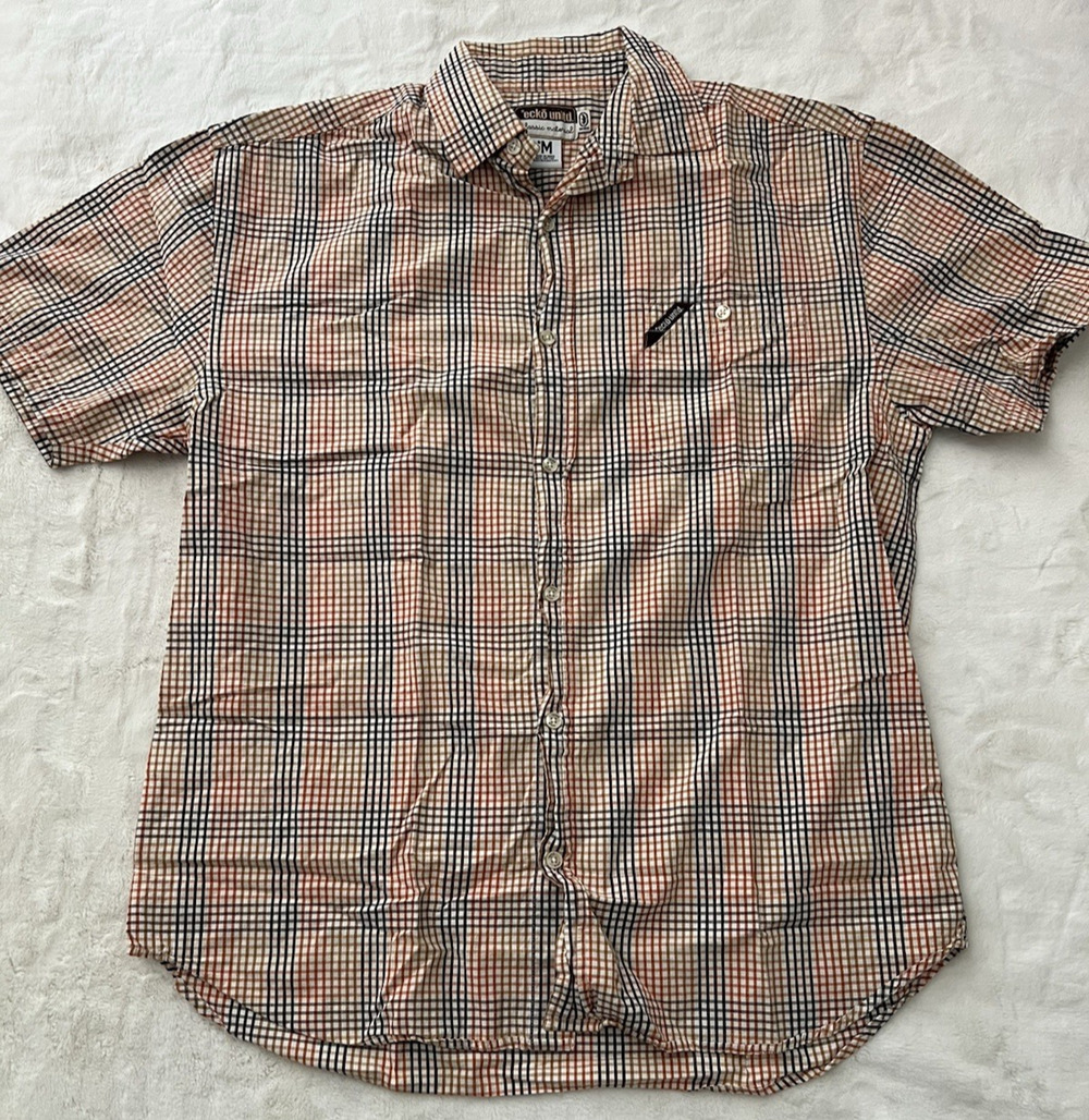Ecko Unltd Plaid Button Up Shirt Mens Medium Brown Orange Check Casual